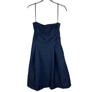 White House Black Market Camisole Dress Women 10 Blue Stretch Back Zip Spaghetti